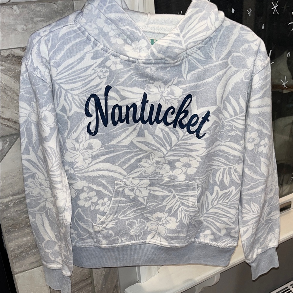 Vintage Havana Nantucket Floral Hoodie- Gray/Blue and White